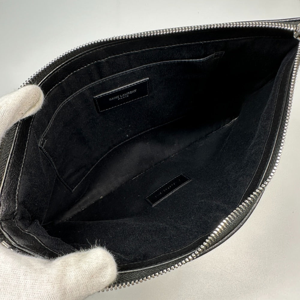 Saint Laurent Paris Clutch Bag 565722 Coated Canvas, Leather Gray Pouch Rive Gauche Mens
