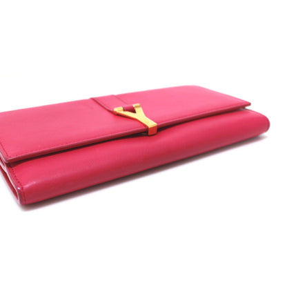 Saint Laurent Paris Long Wallet Purse 314995 Leather Pink Y Line Flap Wallet Women
