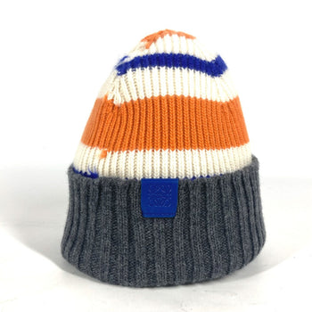 Loewe Knit Hat Wool Orange Anagram Logo Border Women