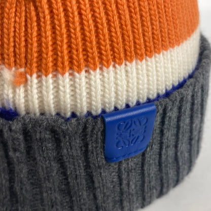 Loewe Knit Hat Wool Orange Anagram Logo Border Women