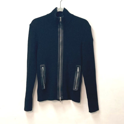 Moncler Jacket Wool, Leather Black Long Sleeve Apparel Tops Outerwear Mid Weight Mens R