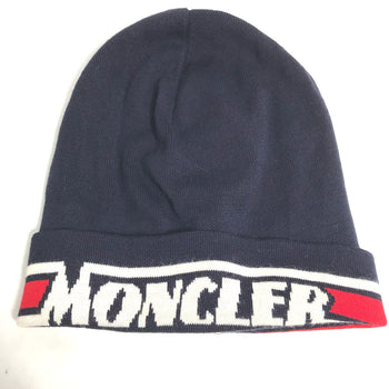 Moncler Knit Hat Wool Navy Logo Women