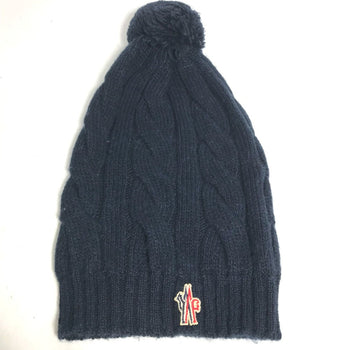 Moncler Knit Hat Wool , Acetate , Alpaca Navy Pom Pom Logo Women