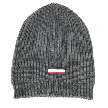 Moncler Knit Hat Wool Gray Gamme Bleu Logo Mens