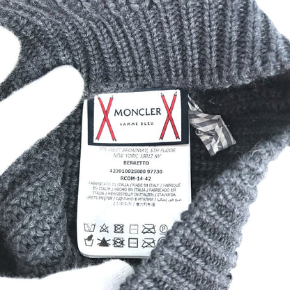 Moncler Knit Hat Wool Gray Gamme Bleu Logo Mens