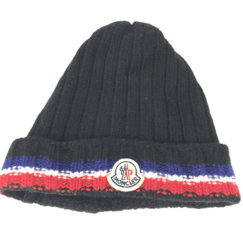 Moncler Knit Hat Wool Black Logo Women
