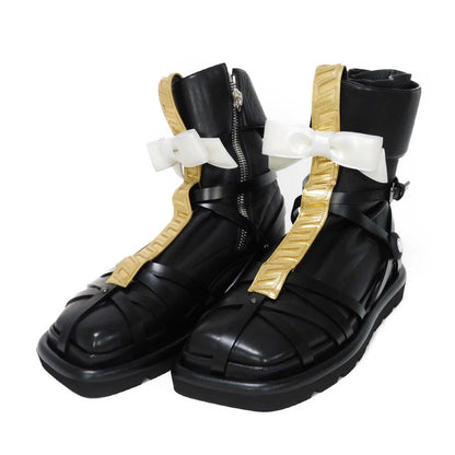 Louis Vuitton Boots 1A9C0F Lamb Leather X Calf Leather Noir 39 Lv Circle Ribbon Ankle Black Gold