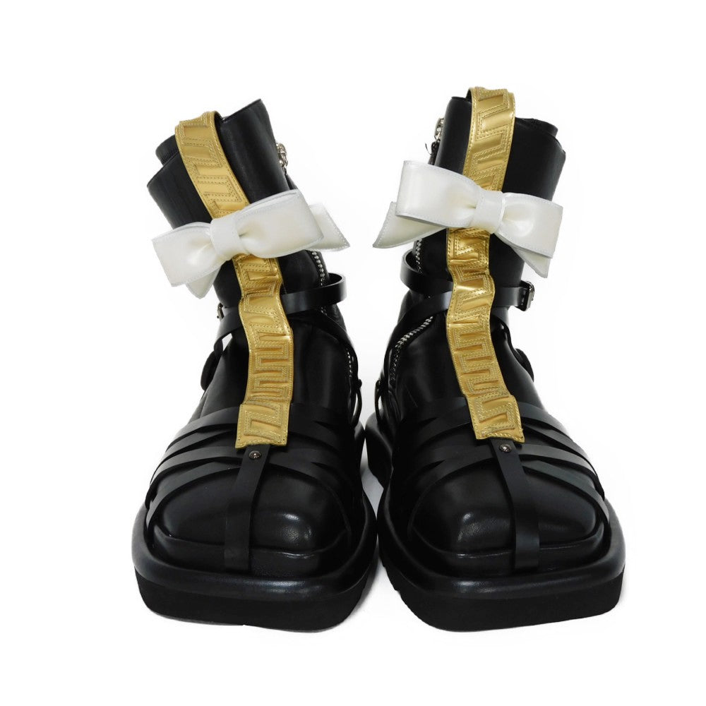 Louis Vuitton Boots 1A9C0F Lamb Leather X Calf Leather Noir 39 Lv Circle Ribbon Ankle Black Gold