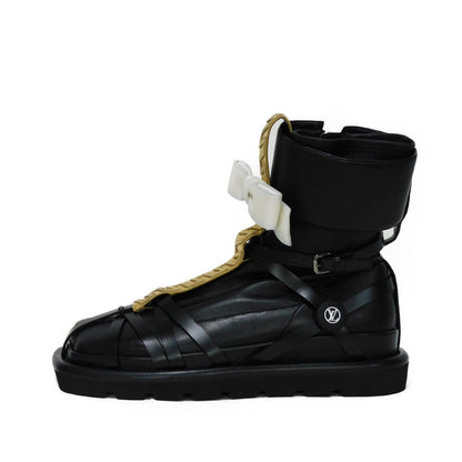 Louis Vuitton Boots 1A9C0F Lamb Leather X Calf Leather Noir 39 Lv Circle Ribbon Ankle Black Gold