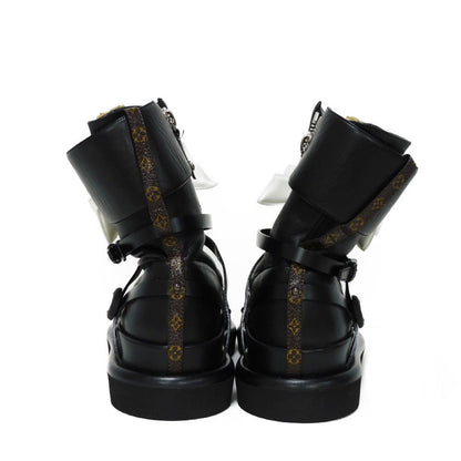 Louis Vuitton Boots 1A9C0F Lamb Leather X Calf Leather Noir 39 Lv Circle Ribbon Ankle Black Gold
