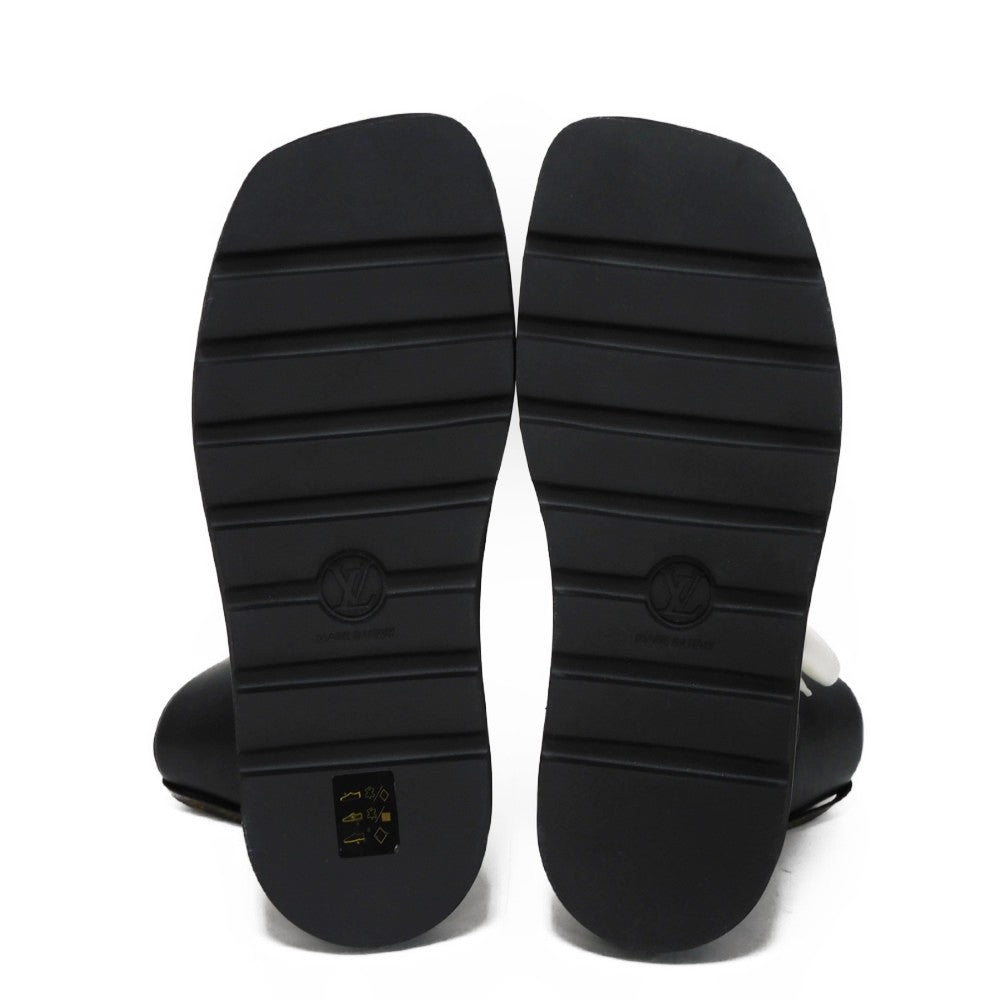 Louis Vuitton Boots 1A9C0F Lamb Leather X Calf Leather Noir 39 Lv Circle Ribbon Ankle Black Gold