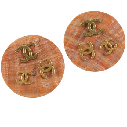 Chanel Earring Shell, Plated Gold Beige Coco Mark Women