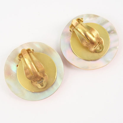 Chanel Earring Shell, Plated Gold Beige Coco Mark Women
