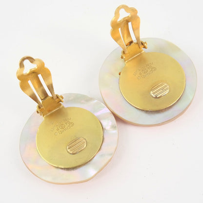 Chanel Earring Shell, Plated Gold Beige Coco Mark Women