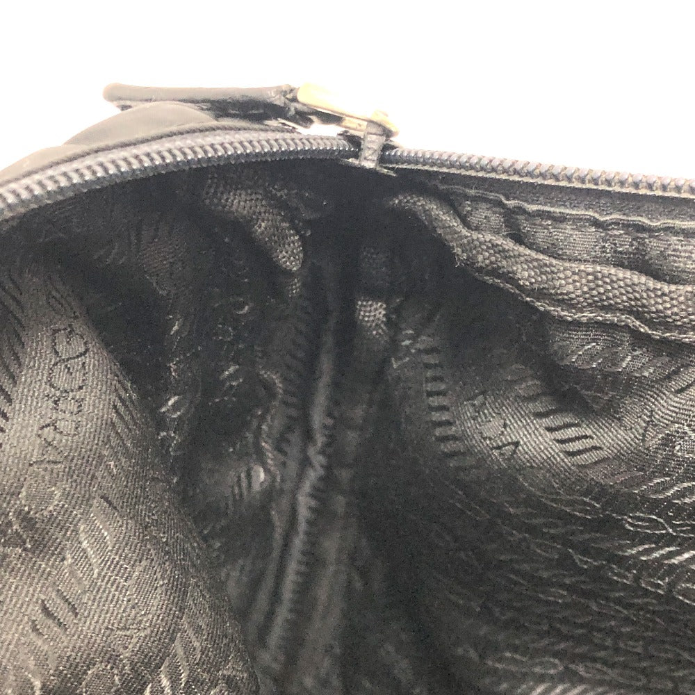 Prada Clutch Bag Nylon Black Triangular Plate Women