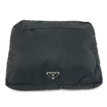 Prada Clutch Bag Nylon Black Triangular Plate Women