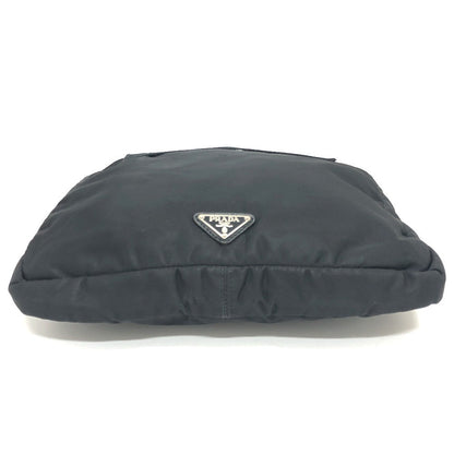 Prada Clutch Bag Nylon Black Triangular Plate Women