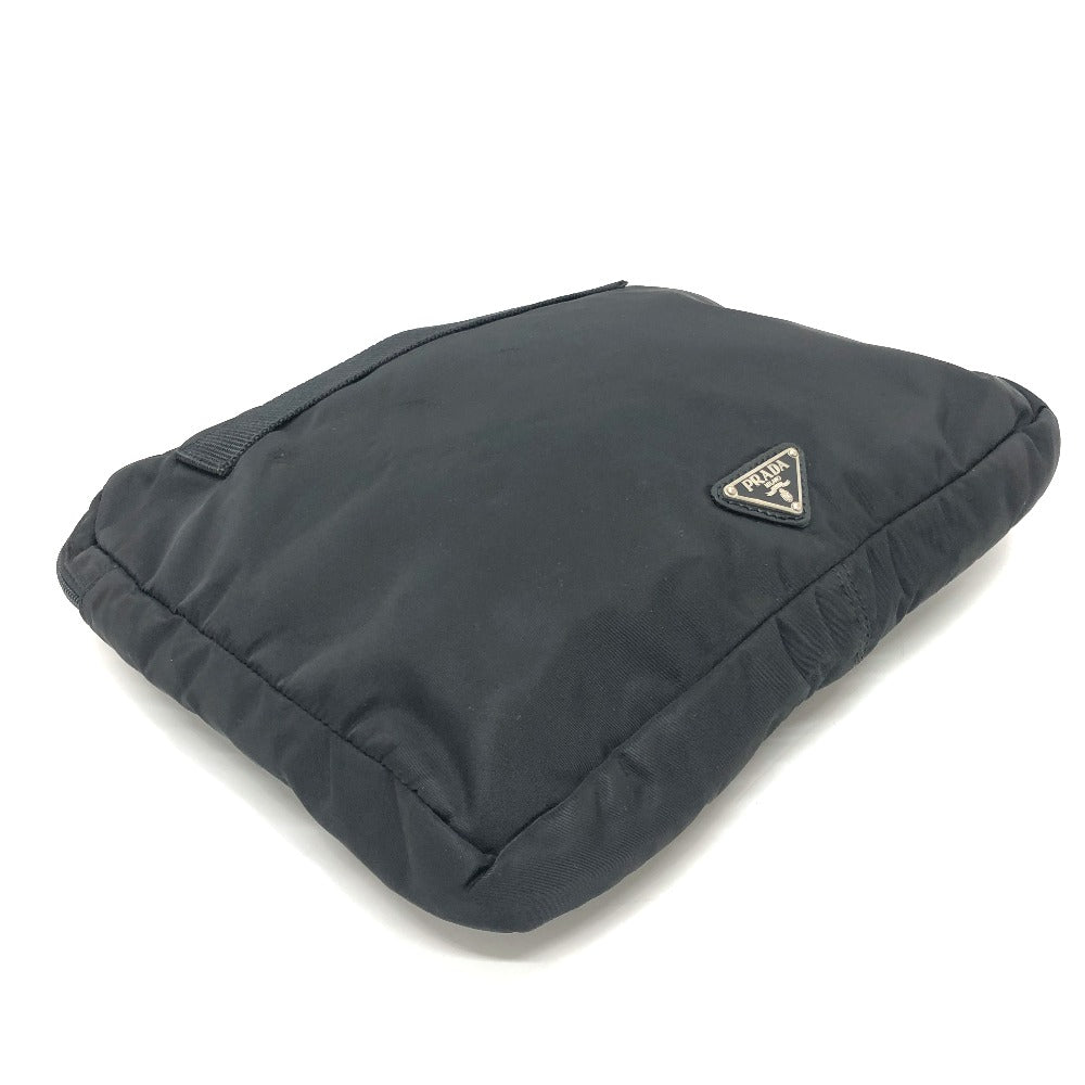 Prada Clutch Bag Nylon Black Triangular Plate Women