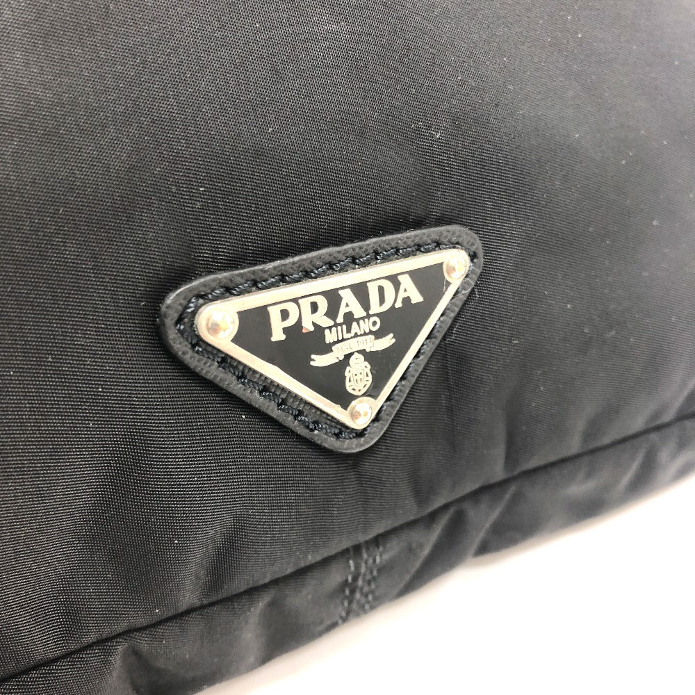 Prada Clutch Bag Nylon Black Triangular Plate Women