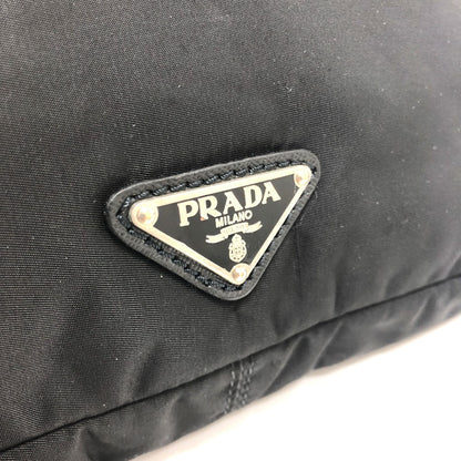 Prada Clutch Bag Nylon Black Triangular Plate Women