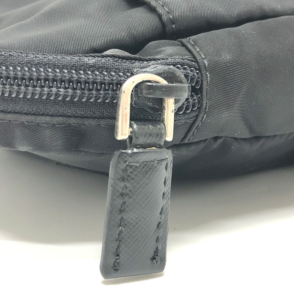 Prada Clutch Bag Nylon Black Triangular Plate Women