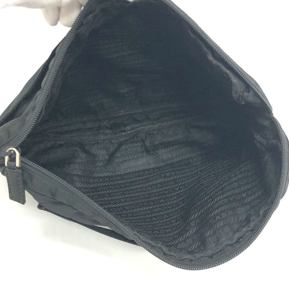 Prada Clutch Bag Nylon Black Triangular Plate Women