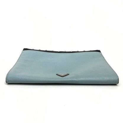 Prada Clutch Bag Vr074C Leather Black Safiano Bijou X Studs Unisex(Unisex)
