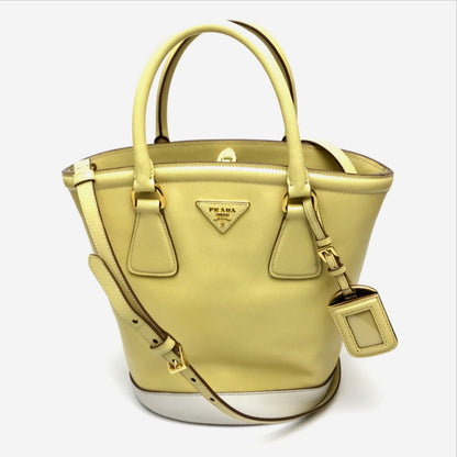 Prada Shoulder Bag B2442B Leather Yellow Saffiano Lux Women