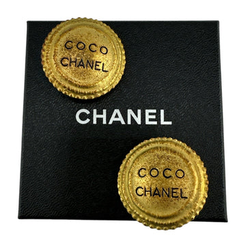 Chanel Earring Metal Gold Logo Earring Vintage Circle Women
