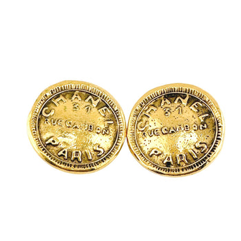 Chanel Earring Gold Plated Gold Vintage Circle Logo Cambon Women