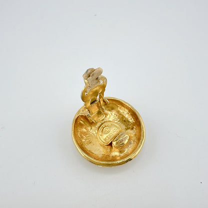 Chanel Earring Metal Gold Earring Vintage Round Women