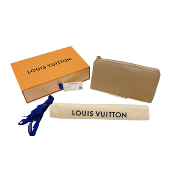Louis Vuitton Long Wallet Purse M63104 Cowhide Beige L-Shaped Fastener Taurillon Clemence Leather