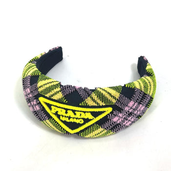 Prada Hair Accessory Nylon Yellow Pile Triangle Logo Plate Women