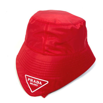 Prada Hat 2Hc280 Nylon Polyamide Red With String Triangle Logo Fisherman Hat Women Xxl