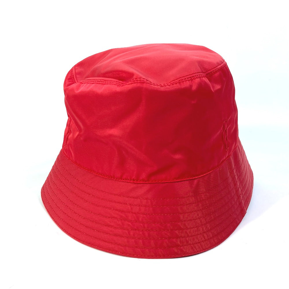 Prada Hat 2Hc280 Nylon Polyamide Red With String Triangle Logo Fisherman Hat Women Xxl