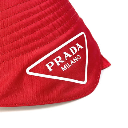Prada Hat 2Hc280 Nylon Polyamide Red With String Triangle Logo Fisherman Hat Women Xxl