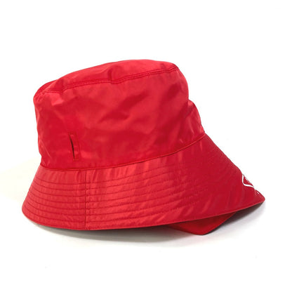 Prada Hat 2Hc280 Nylon Polyamide Red With String Triangle Logo Fisherman Hat Women Xxl