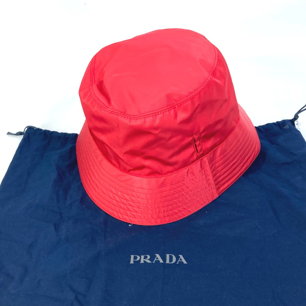 Prada Hat 2Hc280 Nylon Polyamide Red With String Triangle Logo Fisherman Hat Women Xxl
