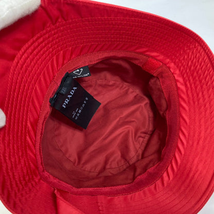 Prada Hat 2Hc280 Nylon Polyamide Red With String Triangle Logo Fisherman Hat Women Xxl