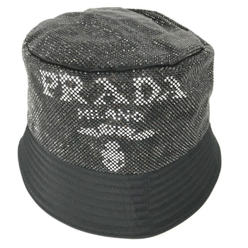 Prada Hat 1Hc137 Nylon Black Logo Studs Mens L