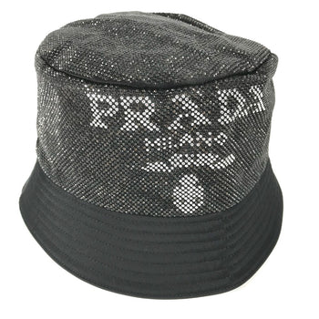 Prada Hat 1Hc137 Nylon Black Logo Studs Mens L