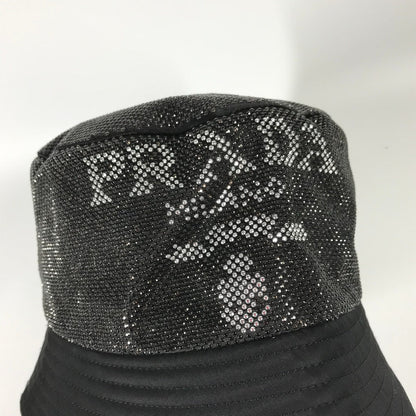 Prada Hat 1Hc137 Nylon Black Logo Studs Mens L