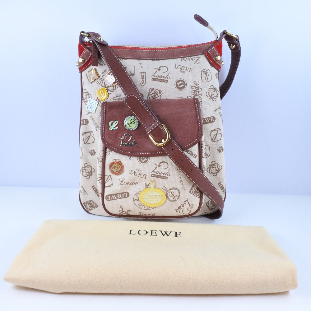 Loewe Shoulder Bag Suede Brown Pin Batch Women