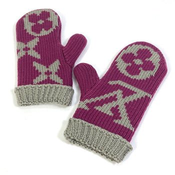 Louis Vuitton Gloves L72766 Wool Purple Monogram Knit Mittens Moffle Grand Floor Women