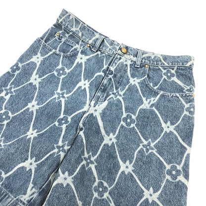 Louis Vuitton Denim Pants 1Afqfd Denim Blue Monogram Print Denim Shorts Mens 28