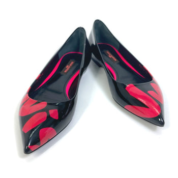 Louis Vuitton Leather Shoes Patent Leather Black X Pink Pumps Petanko Monogram Graffiti 34
