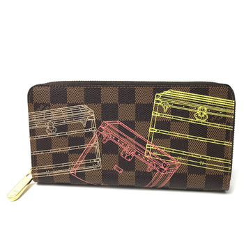 Louis Vuitton Long Wallet Purse N63026 Damier Canvas Brown Damier Trunk Zippy Wallet Women