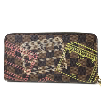 Louis Vuitton Long Wallet Purse N63026 Damier Canvas Brown Damier Trunk Zippy Wallet Women