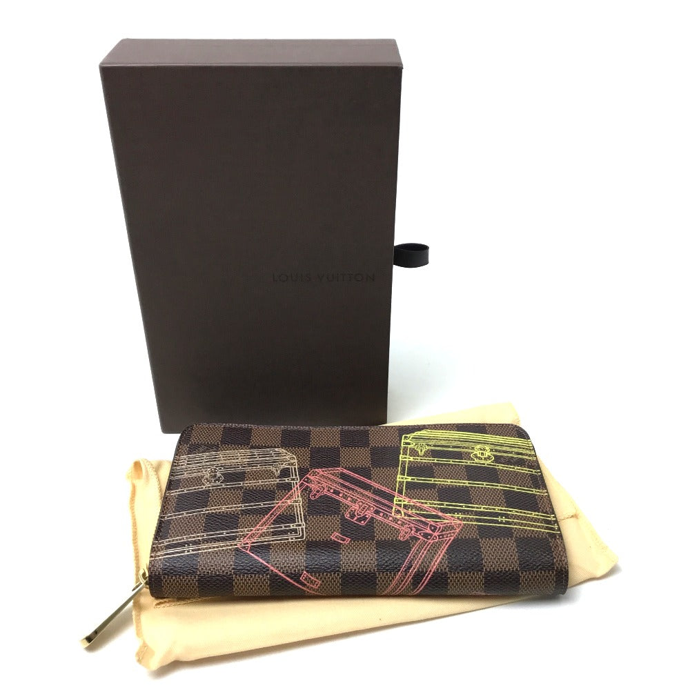 Louis Vuitton Long Wallet Purse N63026 Damier Canvas Brown Damier Trunk Zippy Wallet Women