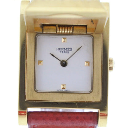 Hermes Watches Quartz Plated Gold , Leather Gold Medor White Dial Women